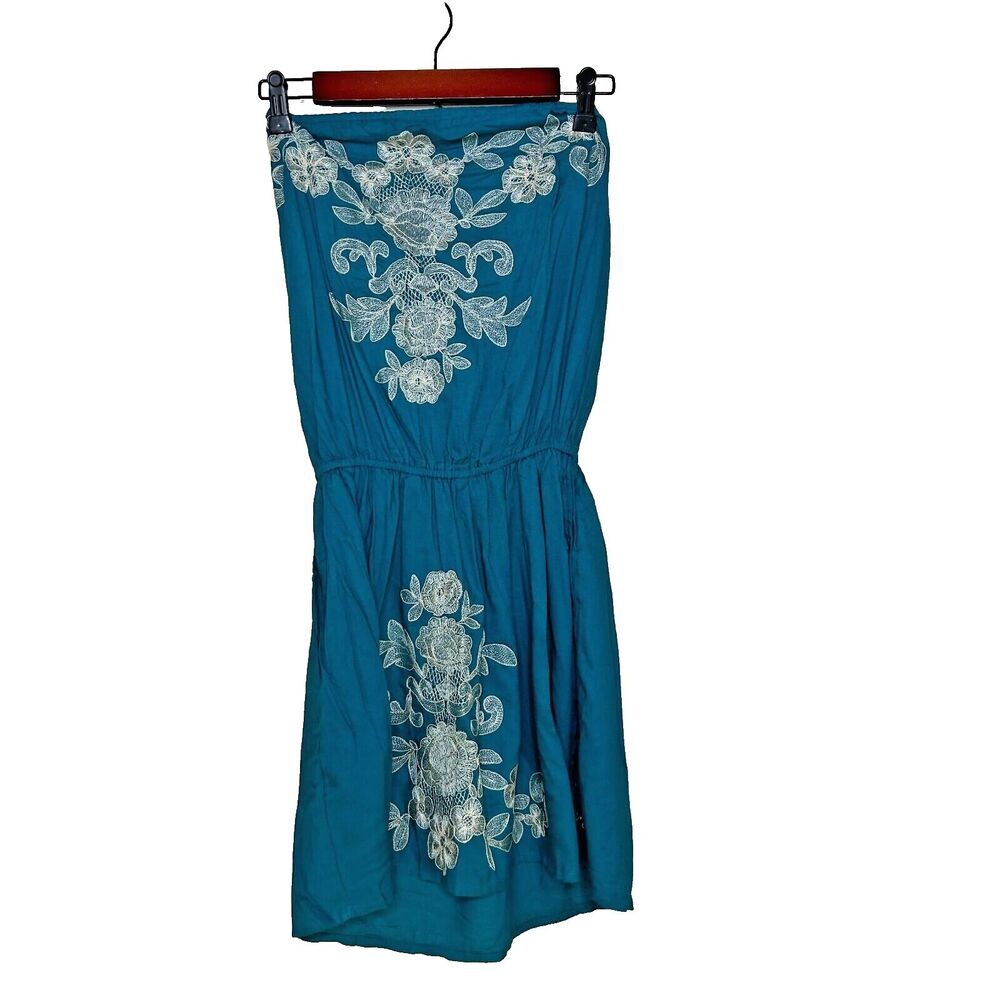 Billabong Strapless Mini Dress sz Small Women Teal Bleu Tube Top Beach Vacation